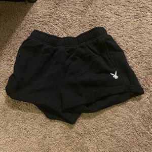 small, black playboy sweat shorts
